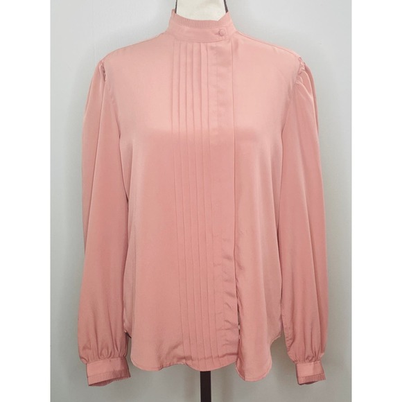 Vintage Foxcroft Pleated Blouse Top Womens 12 Career Femme Classic Made in Japan - Picture 2 of 9